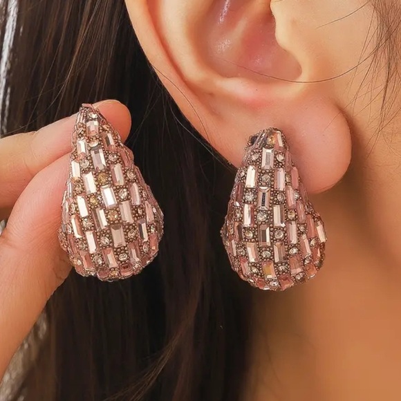 Gold Textured Teardrop Earrings - Picture 2 of 2